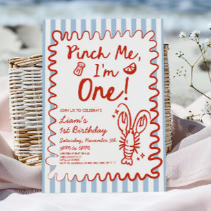 Pinch Me, I'm One! Lobster 1st Birthday Party Invitation