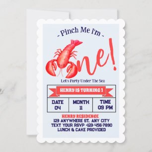 Pinch Me, I'm One Lobster Boy 1st Birthday Party Invitation