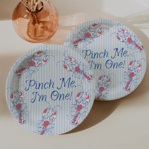 Pinch Me I'm One Vintage Lobster Blue 1st Birthday Paper Plates