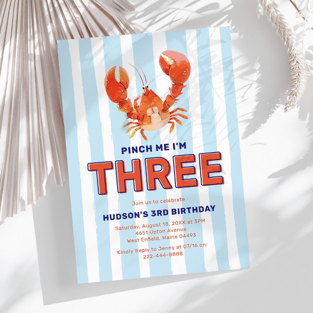 Pinch Me I'm Three Lobster 3rd Birthday Invitation (Creator Uploaded)