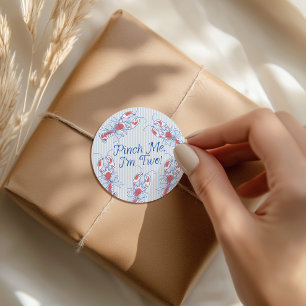 Pinch Me I'm Two Vintage Lobster Blue 2nd Birthday Classic Round Sticker