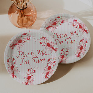 Pinch Me I'm Two Vintage Lobster Pink 2nd Birthday Paper Plates