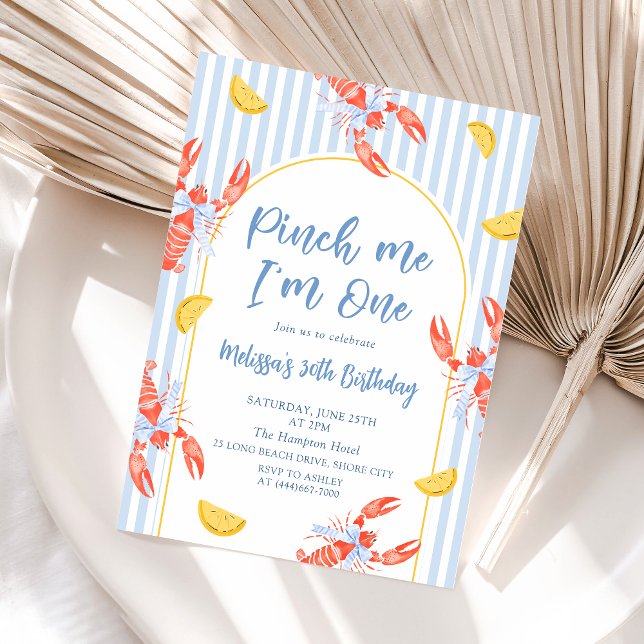 Pinch Me Lobster Birthday Coastal Invitation (Creator Uploaded)