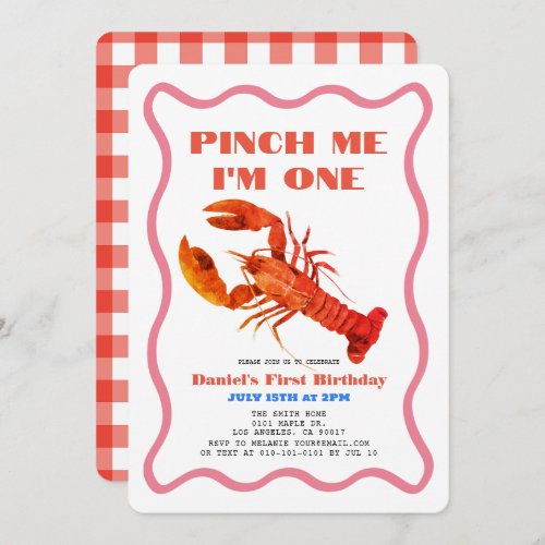 Pinch Me Retro Crawfish 1st Birthday Invitation