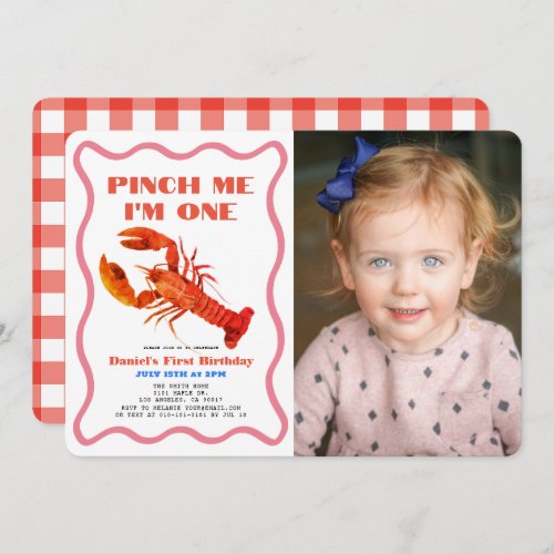 Pinch Me Retro Crawfish Photo 1st Birthday Invitation