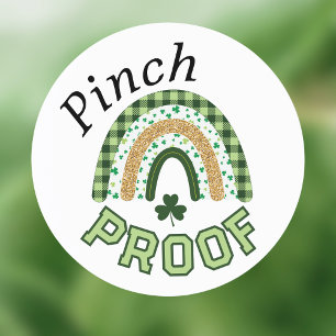 Pinch Proof St Patrick's Day Green Rainbow Plaid Classic Round Sticker
