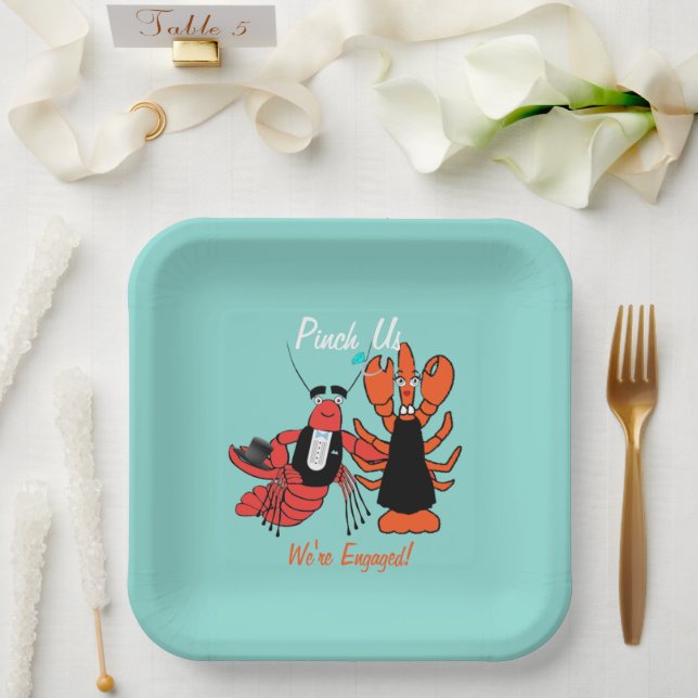 Pinch Us We're Engaged Crawfish Boil Shower Party Paper Plates (Wedding)
