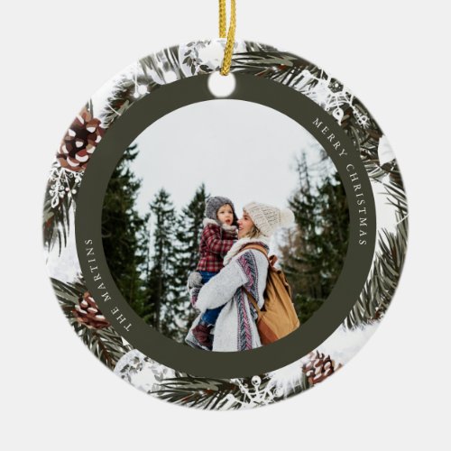 Pine and Baubles Photo Ceramic Ornament