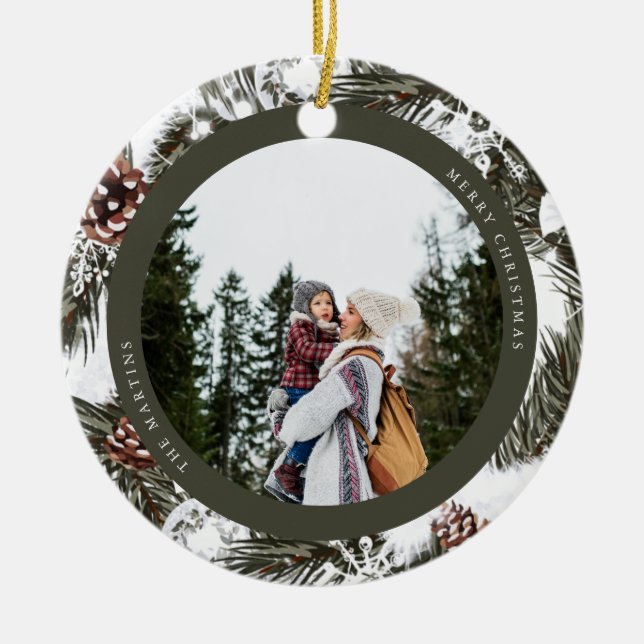 Pine and Baubles Photo Ceramic Ornament (Front)