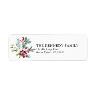 Pine and Berries Christmas Holiday Return Address Label