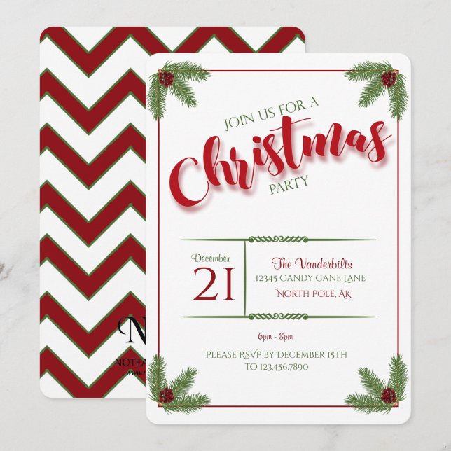 Pine and Berries Christmas Party Invitation (Front/Back)