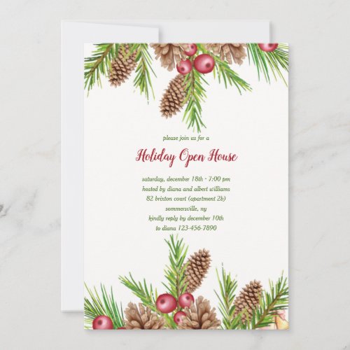 Pine and Berries Holiday Invitations