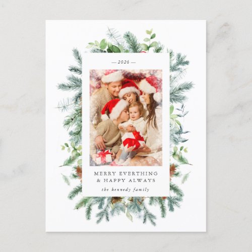Pine and Berries Photo Christmas Holiday Card 