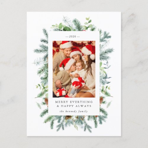 Pine and Berries Photo Christmas Holiday Card 