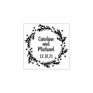 Pine and Berries Rustic Wreath   Wedding Rubber Stamp