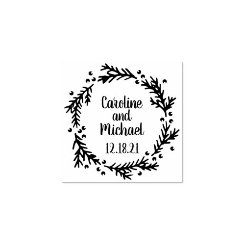 Pine and Berries Rustic Wreath  Wedding Rubber Stamp