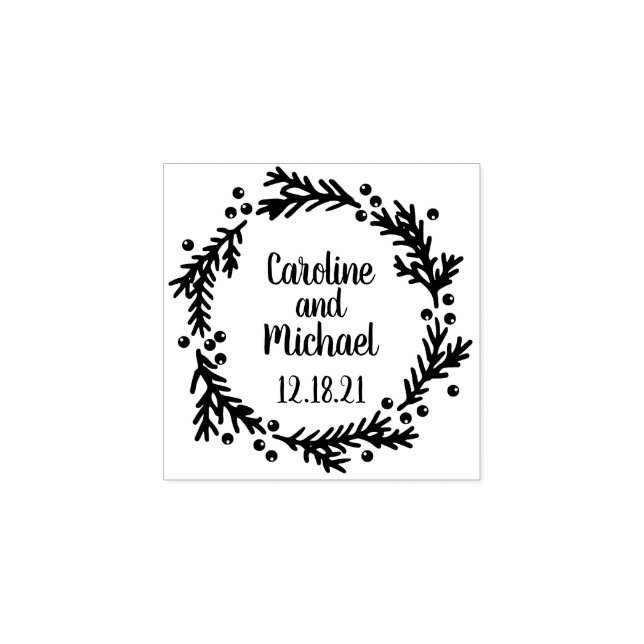 Pine and Berries Rustic Wreath | Wedding Rubber Stamp (Imprint)