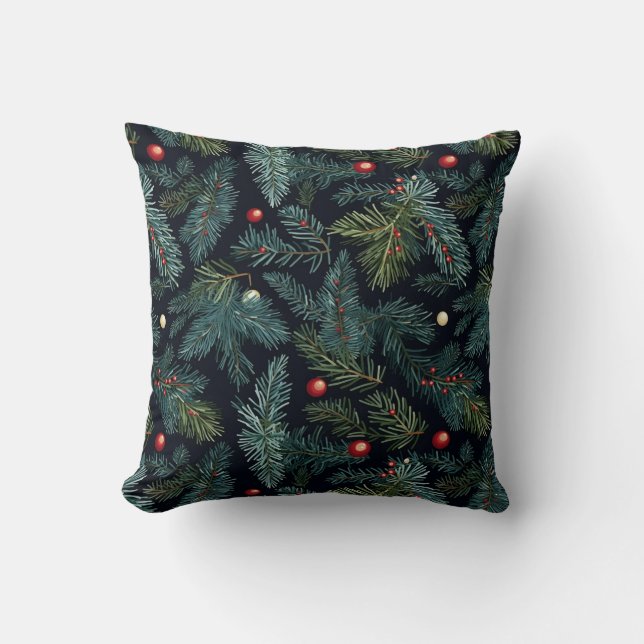 Pine and Berries Throw Pillow (Front)