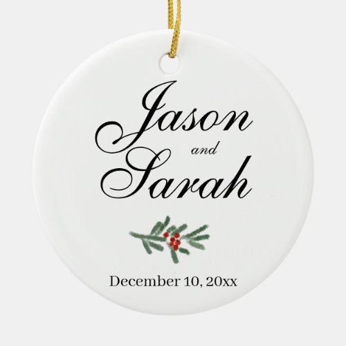Pine and cranberry   Save the date  Ceramic Ornament