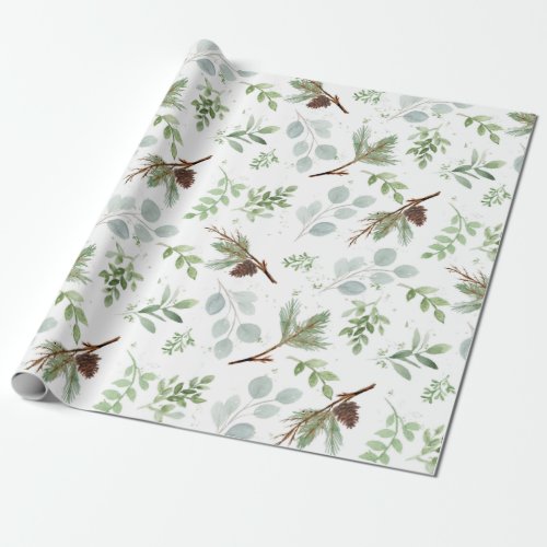 Pine and Eucalyptus Watercolor Wrapping Paper