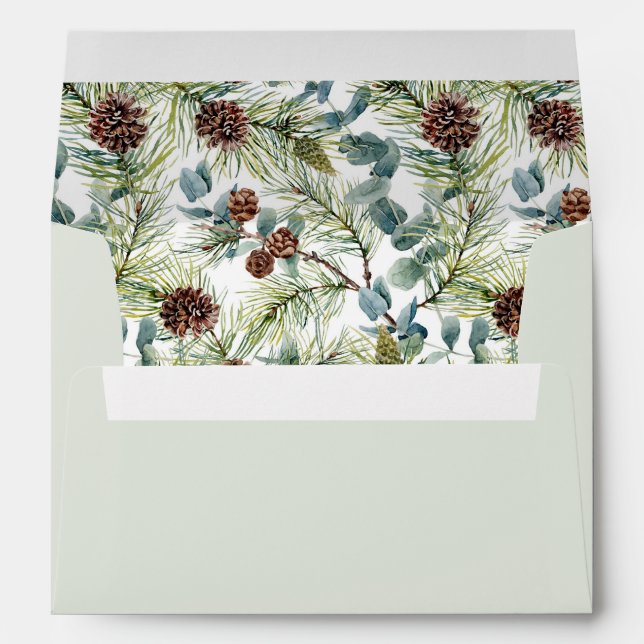 Pine and Pine Cones Pattern Mint Green Holiday Envelope (Back (Bottom))