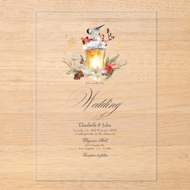 Pine and Spruce Winter Wonderland Wedding Acrylic Invitations (Front)