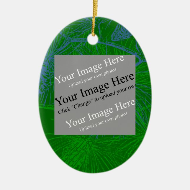 Pine background blue green, your-image-templateSQ Ceramic Ornament (Front)