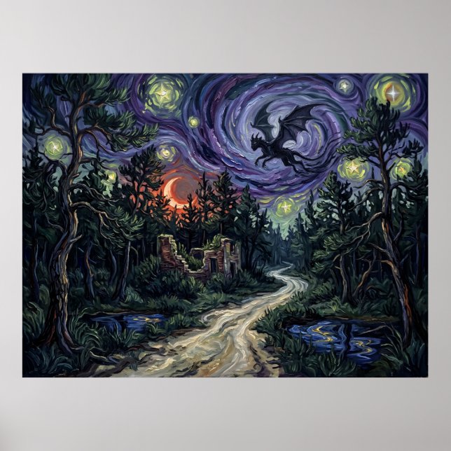 Pine Barrens Jersey Devil Starry Night Landscape Poster (Front)