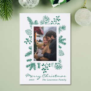 Pine Berries Merry Christmas Photo Botanical Letterpress Photo Cards