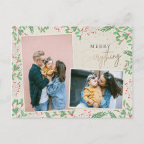 Pine Berries Merry Everything Multiple Photo Holiday Postcard