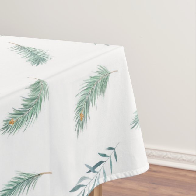 Pine Berry Christmas Green Watercolor Tablecloths (In Situ)
