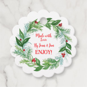 Pine Berry Christmas Greens MADE WITH LOVE Round Favor Tags