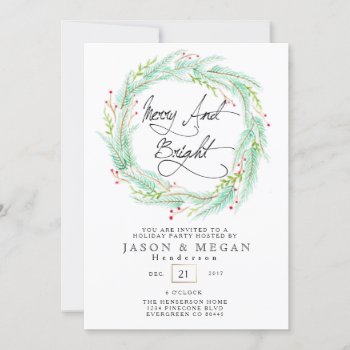 Pine & Berry | Watercolor Holiday Party Invite by RedefinedDesigns at Zazzle