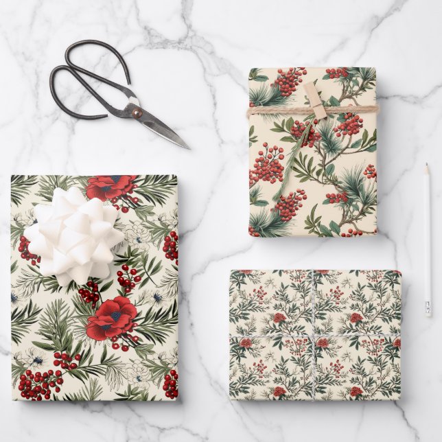 Pine Berry Wrapping Paper Sheets (Front)