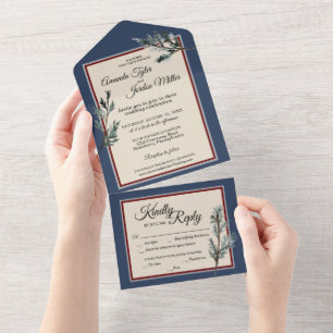 Pine Blue Winter Wedding All In One Invitation