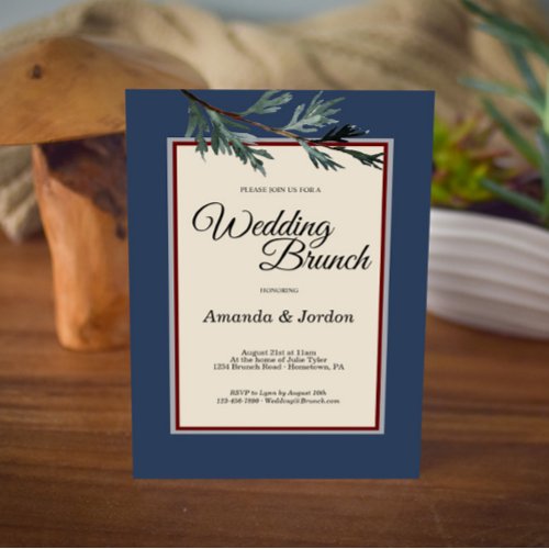 Pine Blue Winter Wedding Brunch Invitation