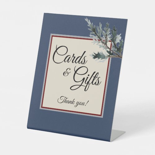 Pine Blue Winter Wedding Cards and Gifts Pedestal Sign