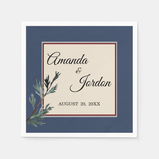 Pine Blue Winter Wedding Cocktail Napkin (Front)