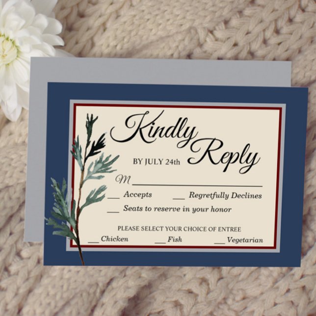 Pine Blue Winter Wedding Meal Choice RSVP Card (Creator Uploaded)