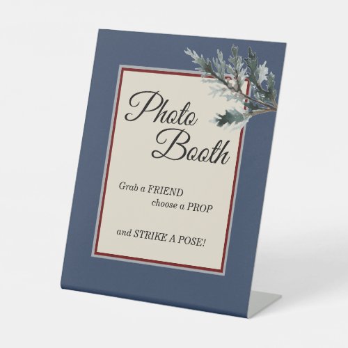Pine Blue Winter Wedding Photo Booth Pedestal Sign