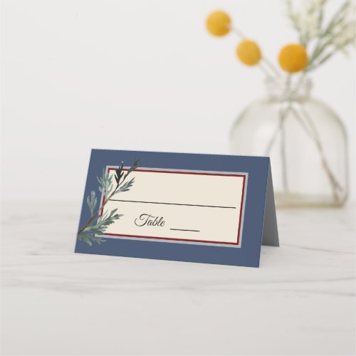 Pine Blue Winter Wedding Place Card Tent