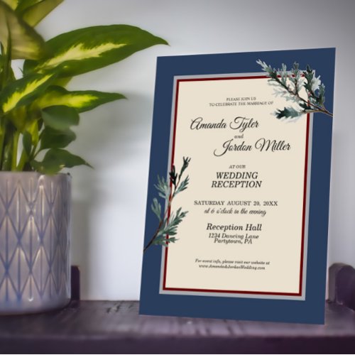 Pine Blue Winter Wedding Reception Invitation