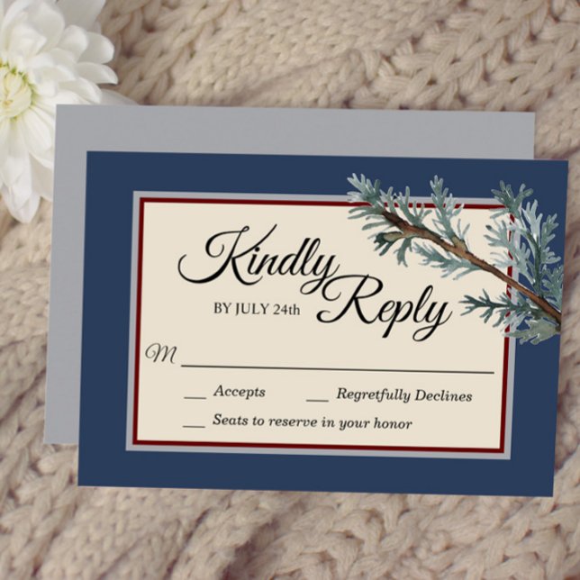 Pine Blue Winter Wedding Response Card (Creator Uploaded)