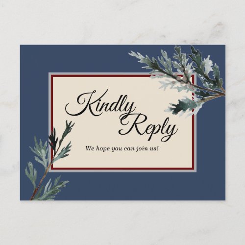 Pine Blue Winter Wedding Response Postcard