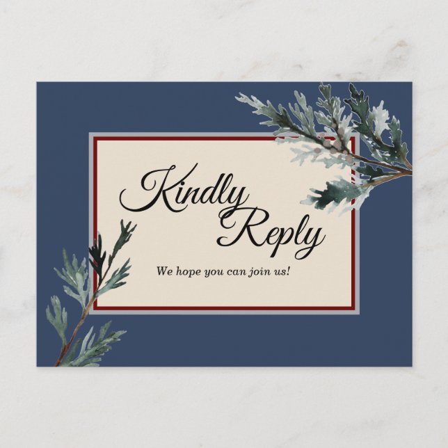 Pine Blue Winter Wedding Response Postcard (Front)