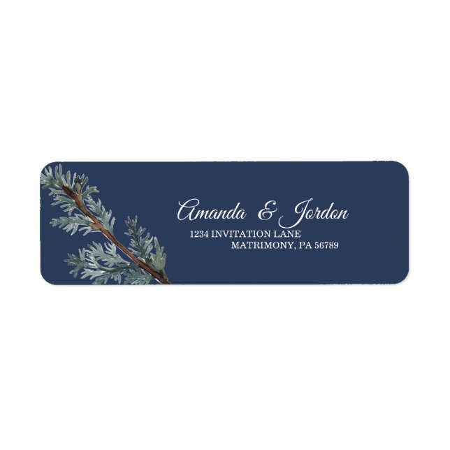 Pine Blue Winter Wedding Return Address Label (Front)