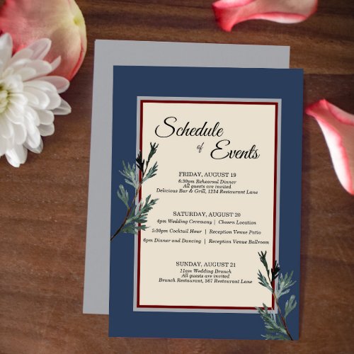 Pine Blue Winter Wedding Schedule Enclosure Card