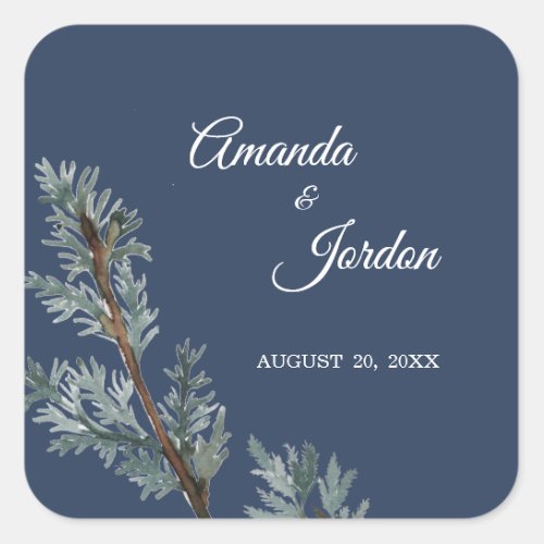 Pine Blue Winter Wedding Stickers