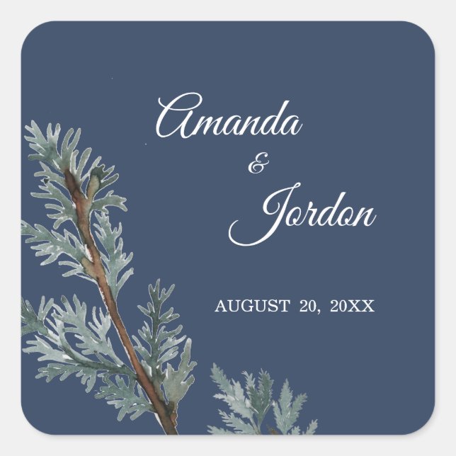Pine Blue Winter Wedding Stickers (Front)