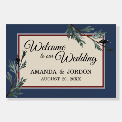 Pine Blue Winter Wedding Welcome Sign